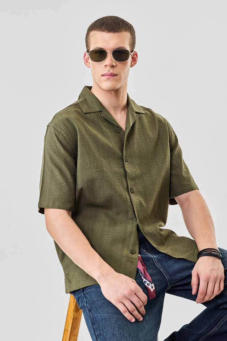 Box Fit Textured 100% Cotton Shirt