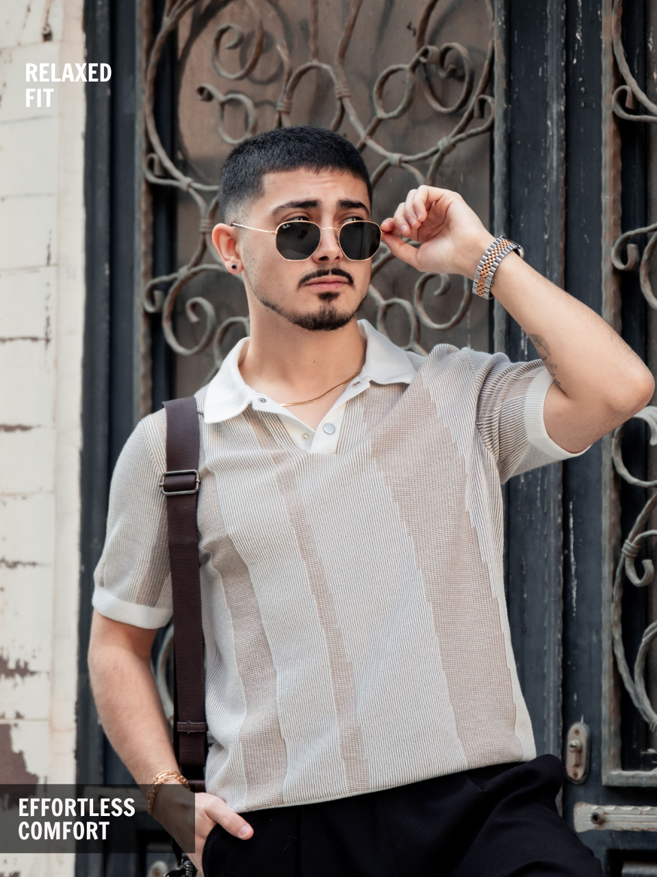 Umber Waffle Open-Neck Polo