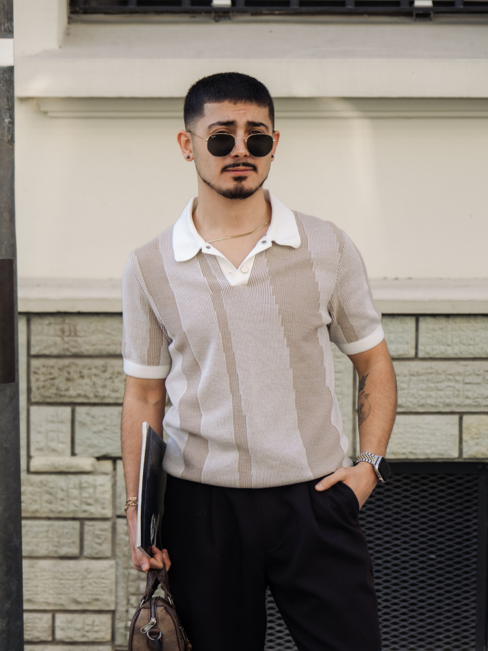 Umber Waffle Open-Neck Polo - Image 5
